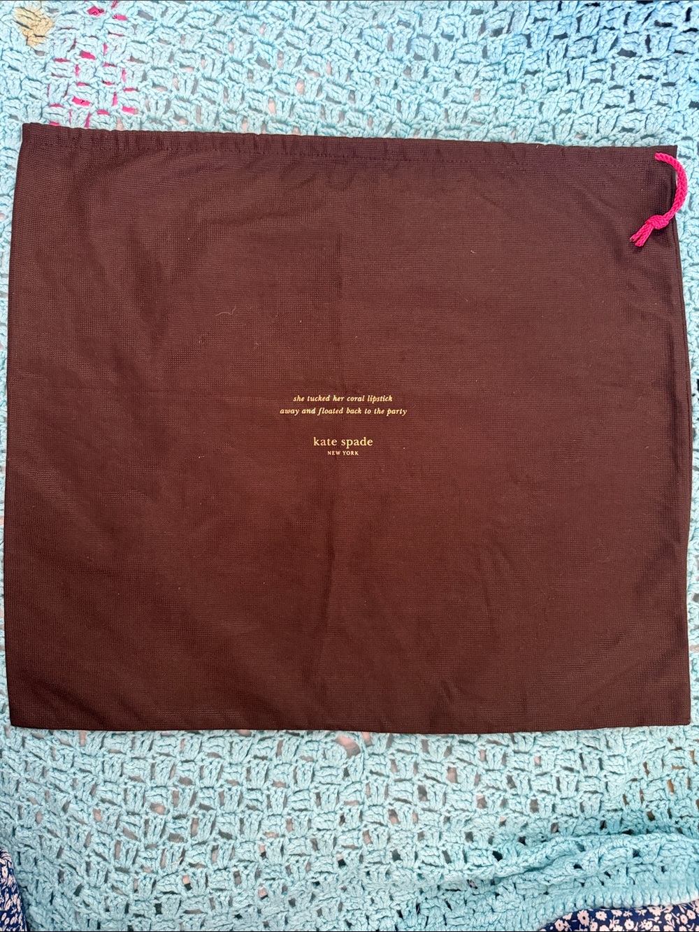 kate spade Brown Dust Bag with Pink Drawstring and Gold Logo